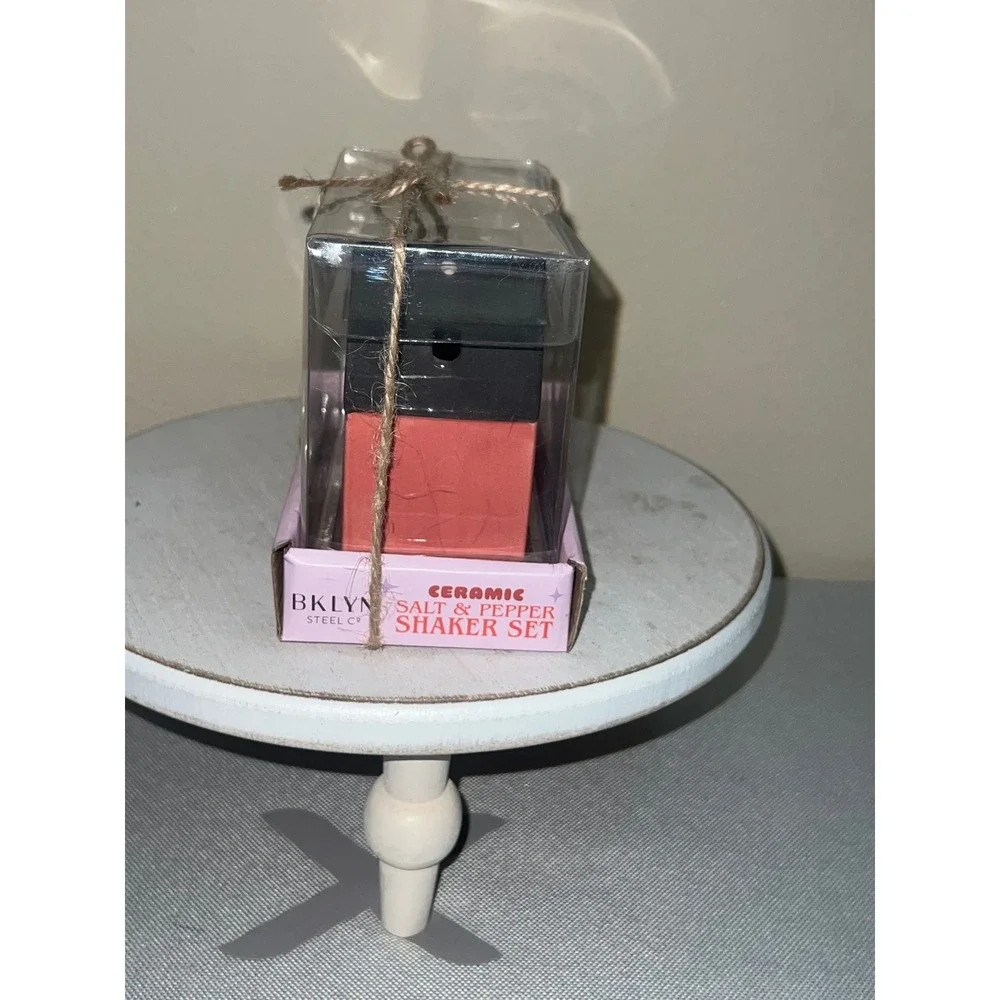 BKLYN Steel Co Ceramic Salt and Pepper Shaker Set Haunted House Halloween Pink